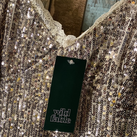 Wild fable silver sequins and lace trim stretchy dress - Picture 4 of 16